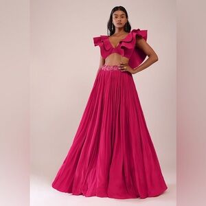 Kalki Fashion Rani Pink Hand Worked Lehenga And Blouse In Crepe Size XS/S/2/4